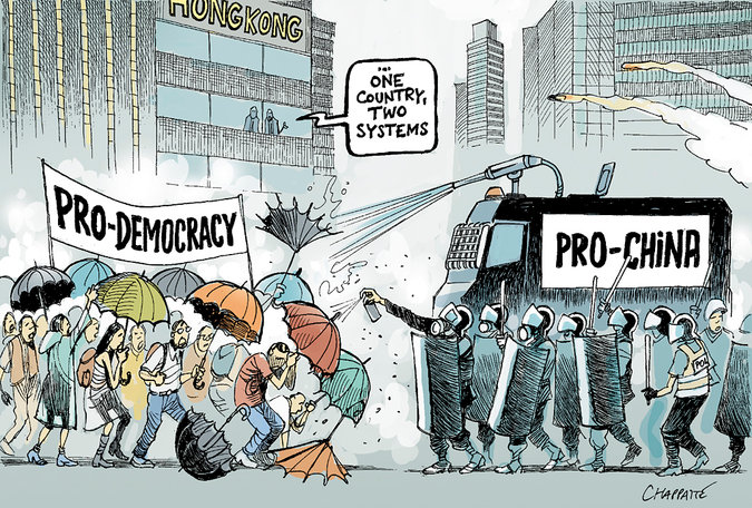 Protests in Hong Kong © Patrick Chappatte, The International New York Times.